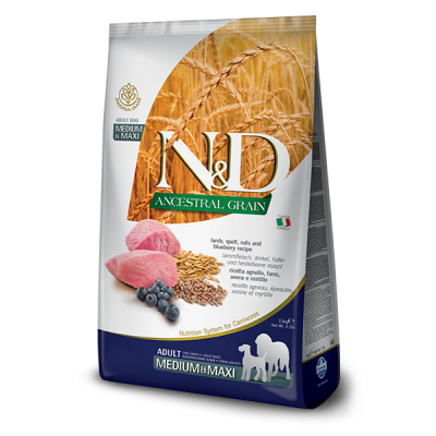 Alimento N&D Ancestral Grain Borrego e Mirtilos Para Cão Médio/Maxi 12kg