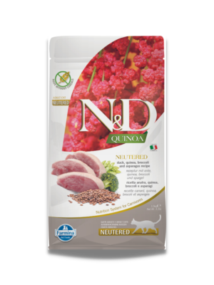 n&d quinoa cat neutered duck, broccoli & asparagus adult 1.5kg