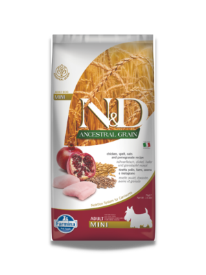 n&d ancestral grain dog chicken & pomegranate adult mini 7kg