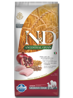 Alimento N&D Ancestral Grain Frango e Romã para Cão Médio/Maxi 12kg