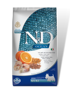 Alimento N&D Ocean de Bacalhau, Espelta, Aveia e Laranja para Cão Mini 2.5kg